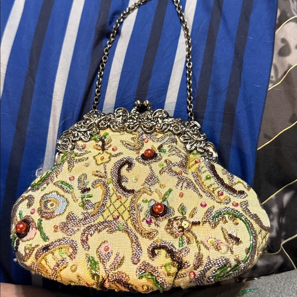 Handbags - Embroidered Antique Evening Bag with Chain Strap